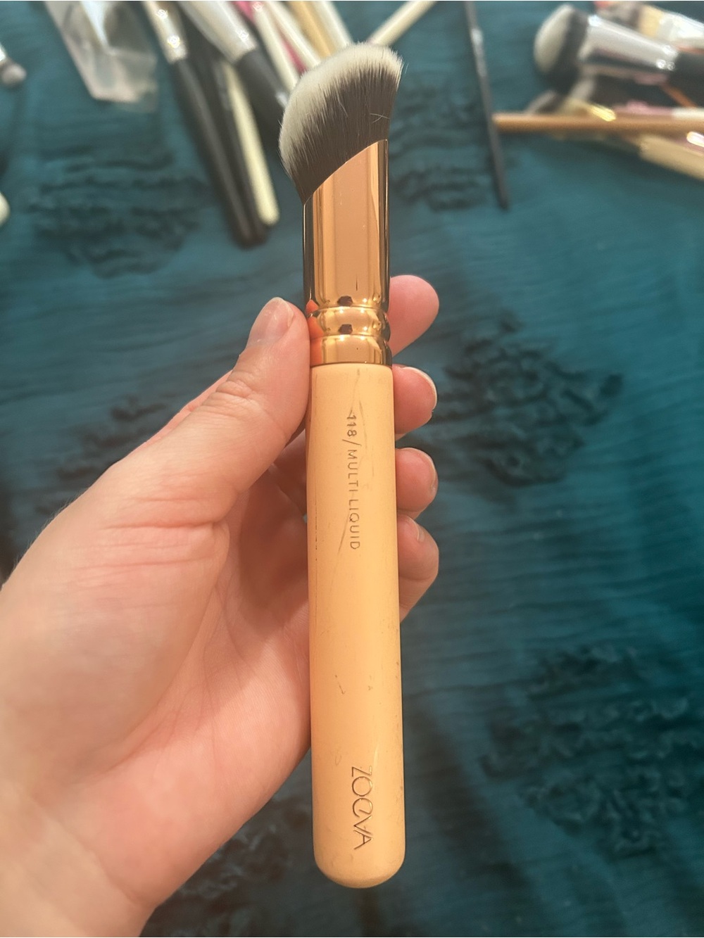 ZOEVA Peach Handle Angled Foundation Brush with Gold Ferrule